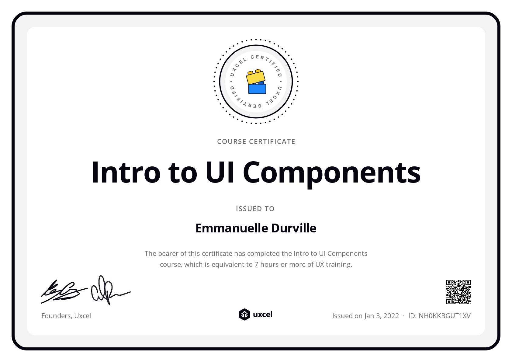 Emmanuelle Durville's certificate